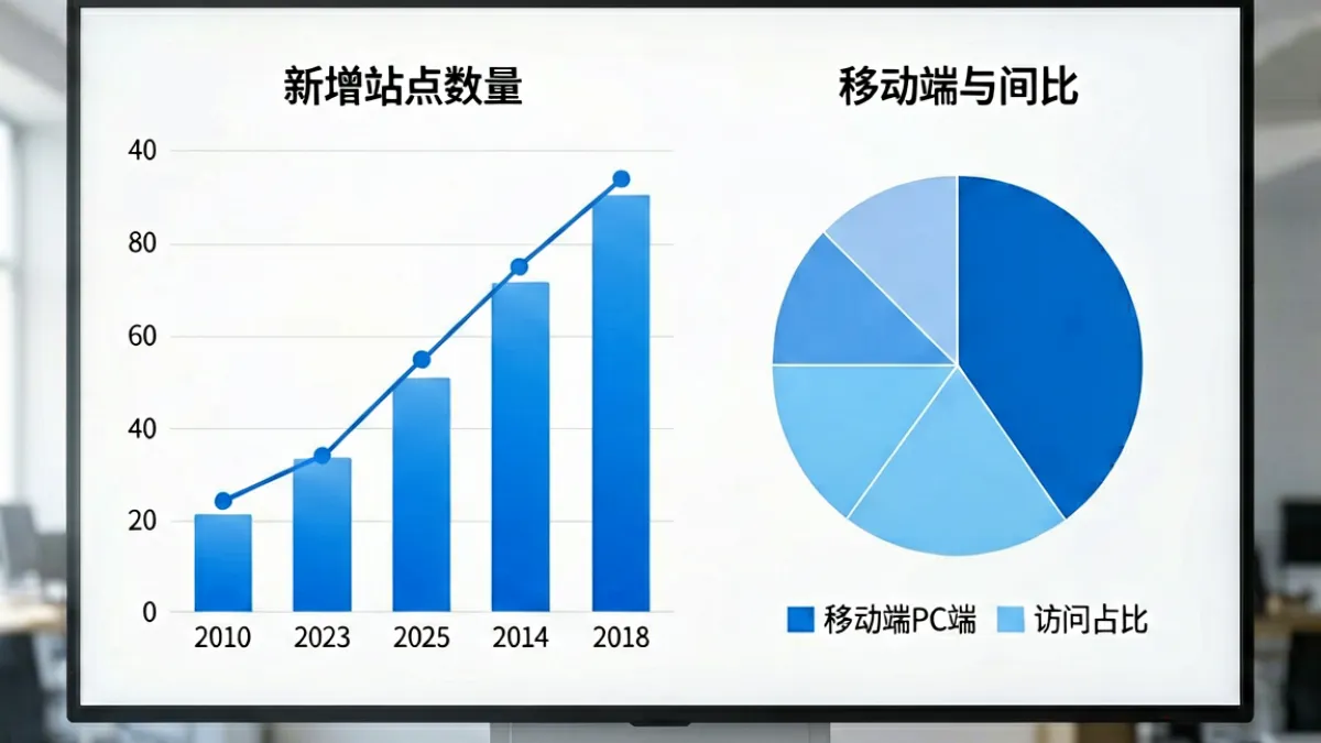 51网站七月平台数据报告可视化图表，展示新增站点数量与移动端访问占比趋势