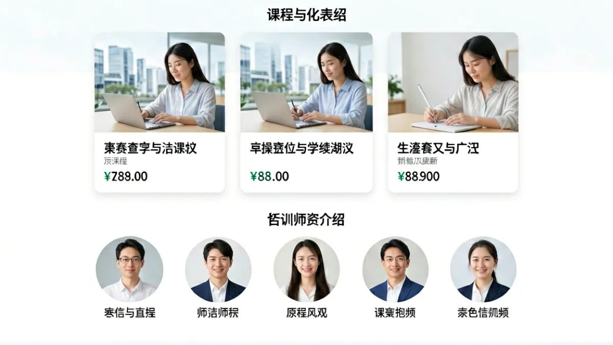 51网站教育培训机构模板，课程列表卡片式排版，配师资介绍和报名表单